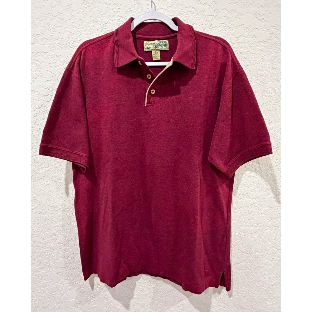 Havana Jack's Cafe Men's M Burgundy Solid Knit Polo Short Sleeve Embroidered